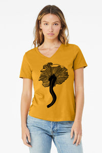 Chanterelle T-Shirt - Ladies Cut Women's Mustard 100% Cotton V-Neck Tee