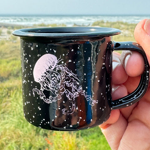 Vogue Jellyfish -  Mini Enamel Campfire Espresso Mugs or Ornaments 3oz