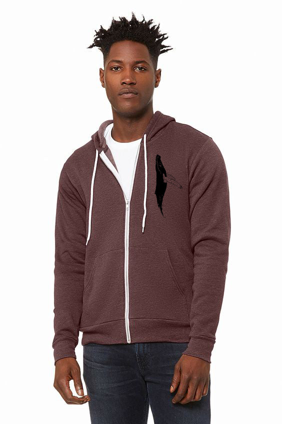 Whale's Tail Heather Maroon Ultra Soft Sponge Zip Up Hoodie