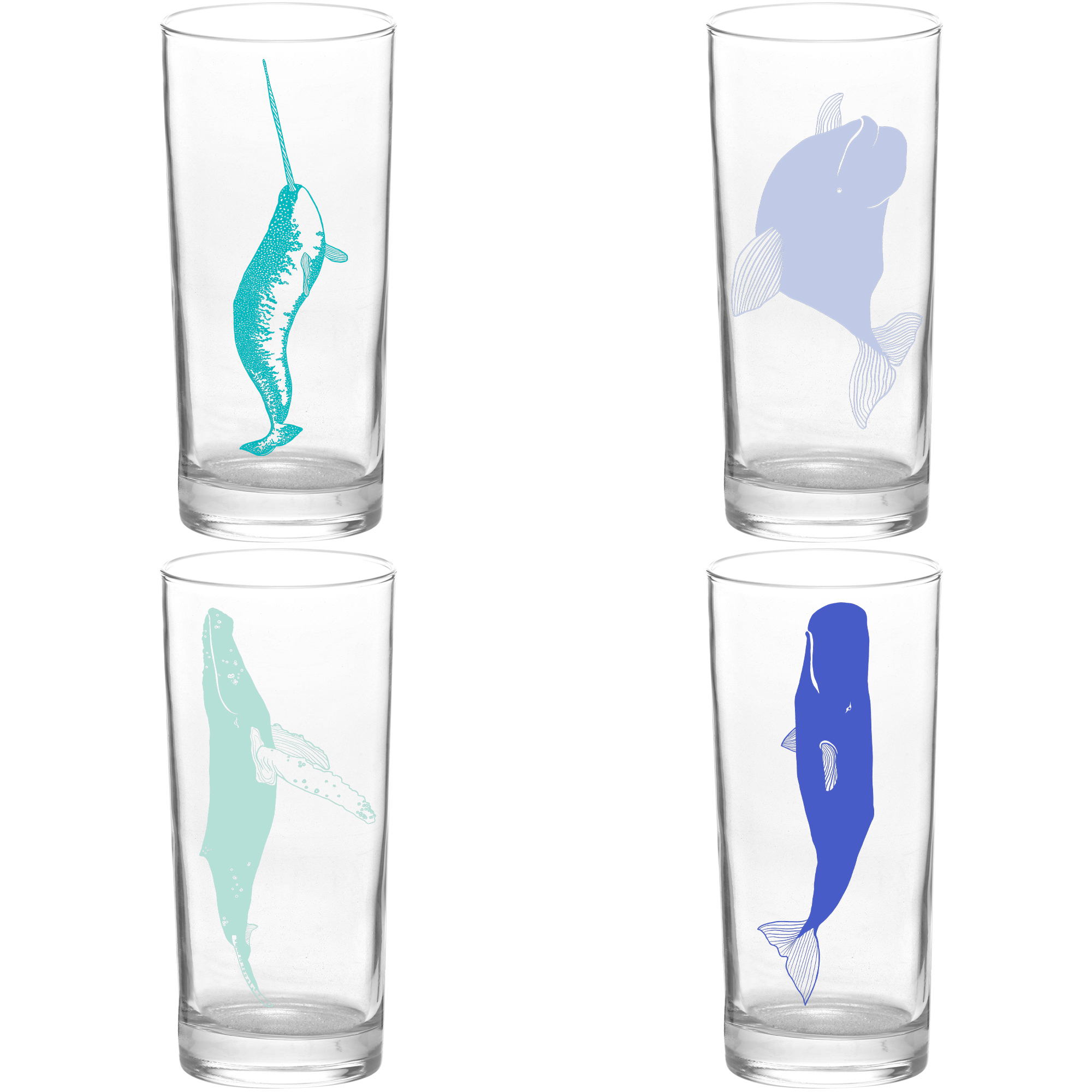 4 Pack Boxed Set Whales Color Tall Collins  Glasses