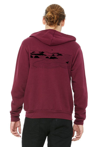 Whale's Tail Ultra Soft Sponge Zip Up Hoodie - Heather Maroon or Maroon