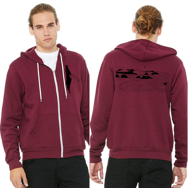 Whale's Tail Ultra Soft Sponge Zip Up Hoodie - Heather Maroon or Maroon