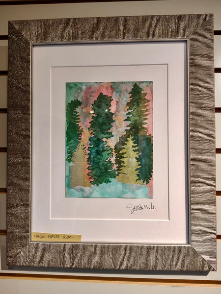 Magic Forest 11 x 14  - Original Watercolor Paintings By Seasons Kaz Sparks