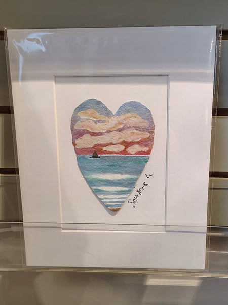 A Sunset to Dream About Heart 8x10  - Original Haystack Rock Landscape Watercolor Paintings By Seasons Kaz Sparks