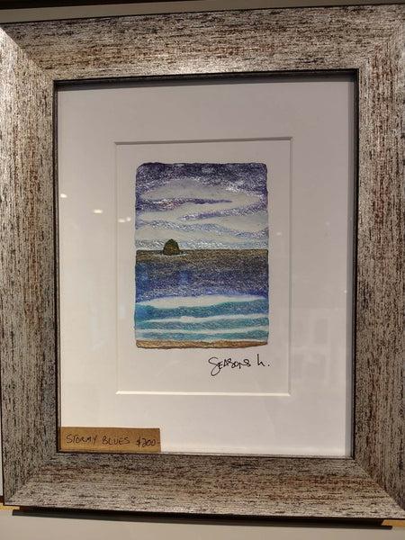 Stormy Blues 8x10  - Original Haystack Rock Landscape Watercolor Paintings By Seasons Kaz Sparks