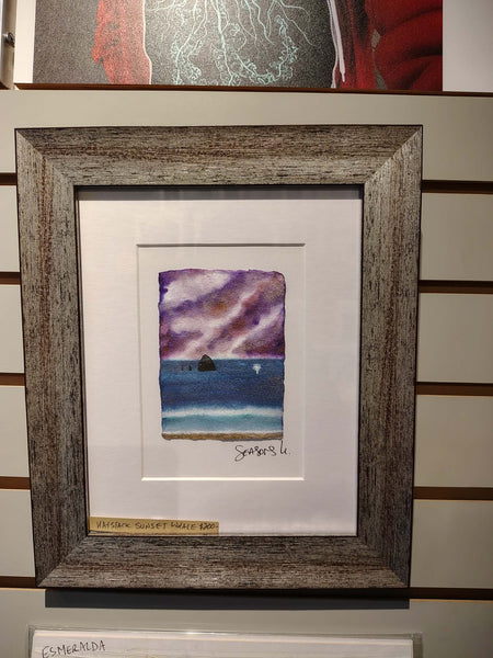 Haystack Sunset Whale 8x10  - Original Watercolor Paintings By Seasons Kaz Sparks