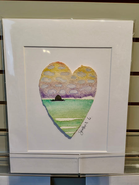 Rainbow Haystack Skies Heart 11 x 14  - Original Watercolor Paintings By Seasons Kaz Sparks