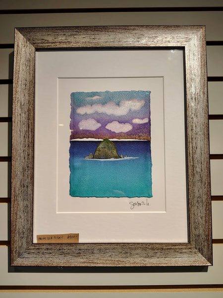 From Sea to Sky 11 x 14  - Original Haystack Rock Landscape Watercolor Paintings By Seasons Kaz Sparks