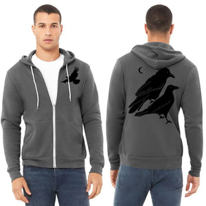 Celestial Raven Ultra Soft Zip-Up Hoodie - Unisex Asphalt