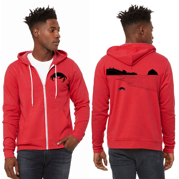 Crabby Beach Ultra Soft Zip up Hoodie - Unisex Heathered Red