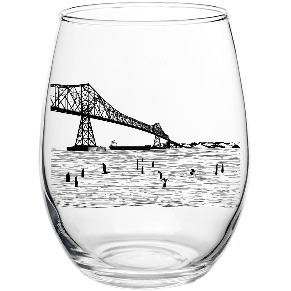 Gateway to the Sea Stemless Wine Glass-Single and Boxed sets