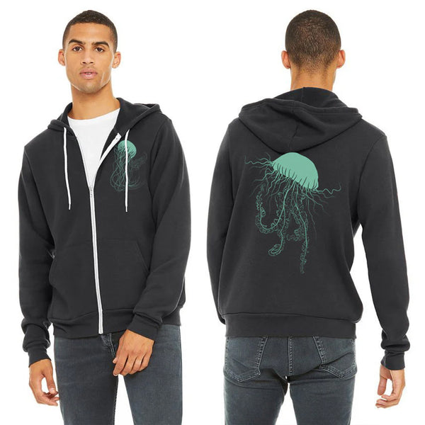 Sashay Jellyfish  Ultra Soft Zip Up Hoodie - Unisex Dark Grey Heather