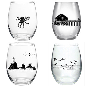 Coastal Stemless Wine Glassware Boxed Set of 4