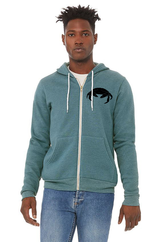 Crabby Beach Unisex Heather Deep Teal Ultra Soft Zip up Hoodie Salty Raven