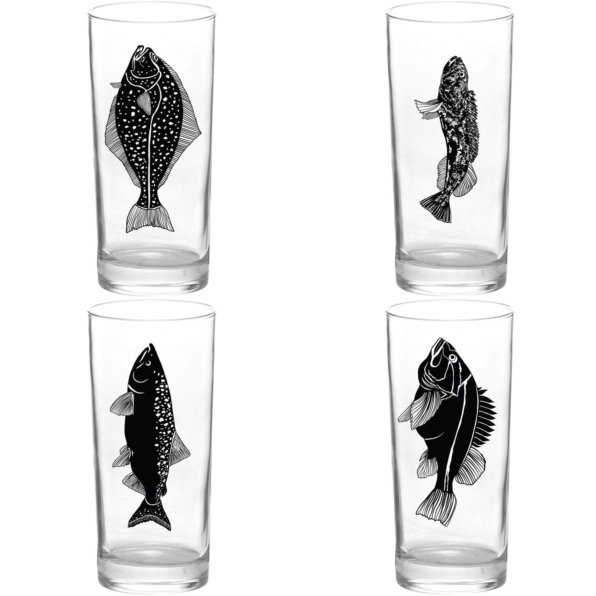 4 Pack Boxed Set Fish Black Collins Glasses – Salty Raven