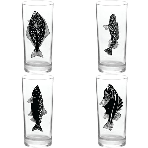 4 Pack Boxed Set Fish Black Collins Glasses