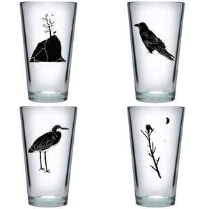 "For the Birds" Pint Glass 4 Pack Boxed Mixed Set