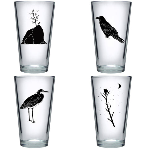 "For the Birds" Pint Glass 4 Pack Boxed Mixed Set