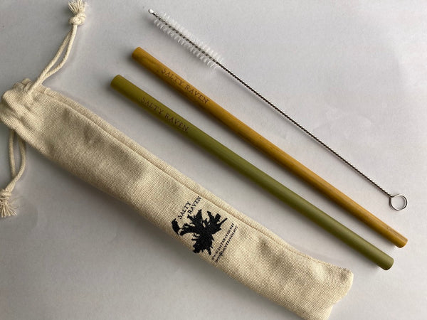 Biodegradable Reusable Bamboo Straw Set, Cleaner & Bag