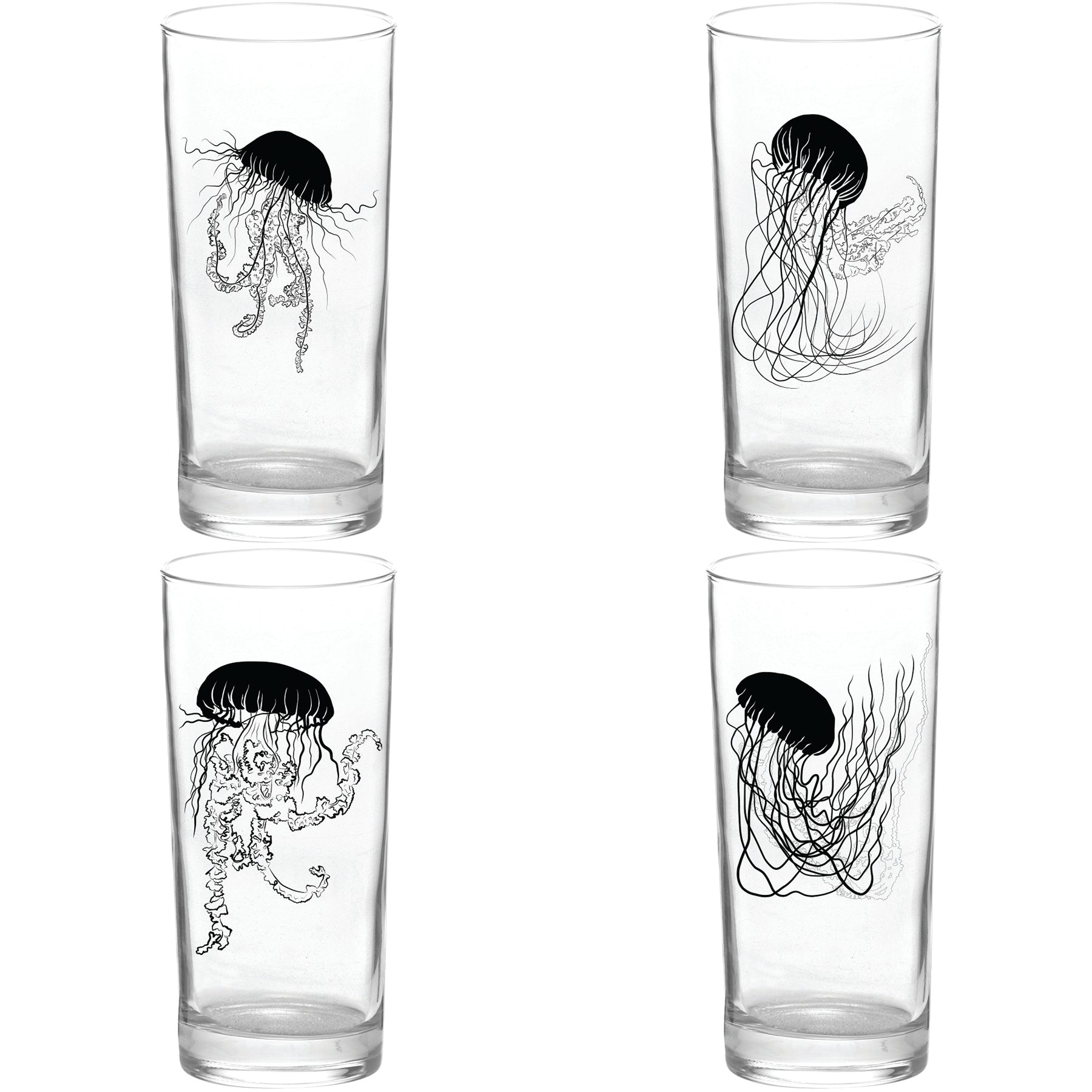 4 Pack Boxed Set Jellyfish Black Tall Collins Glasses
