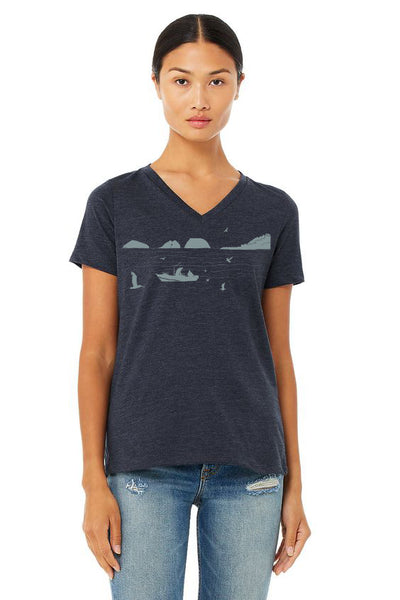 Bay Bounty V-Neck Tee - Women's Heather Navy
