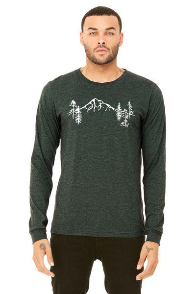 Mountain Forest T-Shirt - Long Sleeve Unisex Heather Forest
