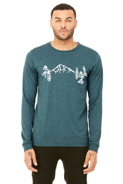 Mountain Forest T-Shirt - Long Sleeve Unisex Heather Deep Teal