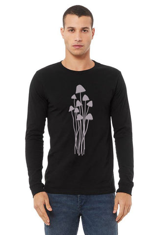 Mushroom Caps T-Shirt - Long Sleeve Unisex Black