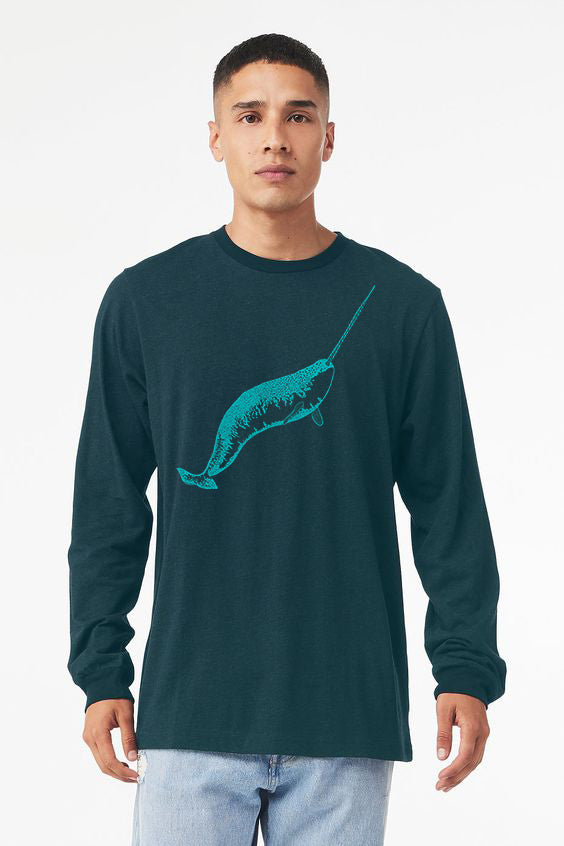 Narwhal Whale Long Sleeve Unisex Men's T-shirt
