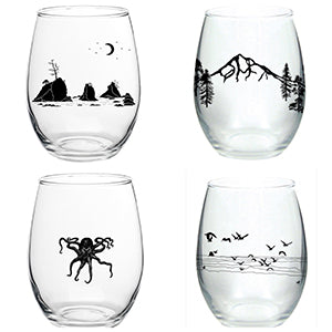 Set of 4 Stemless Wine Glass Set