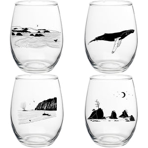 Night Whale Stemless Wine Glassware Set of 4