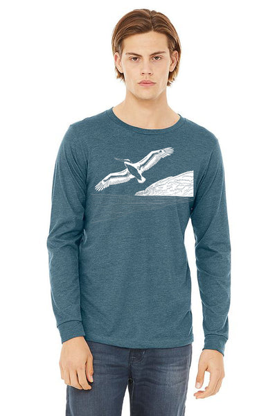 Pelicanza Beach T-Shirt - Long Sleeve Unisex Heather Deep Teal