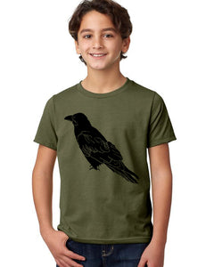 Perched Raven T-Shirt - Youth Military Green