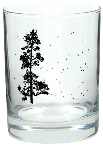 Pine Tree Flock Rocks Glass