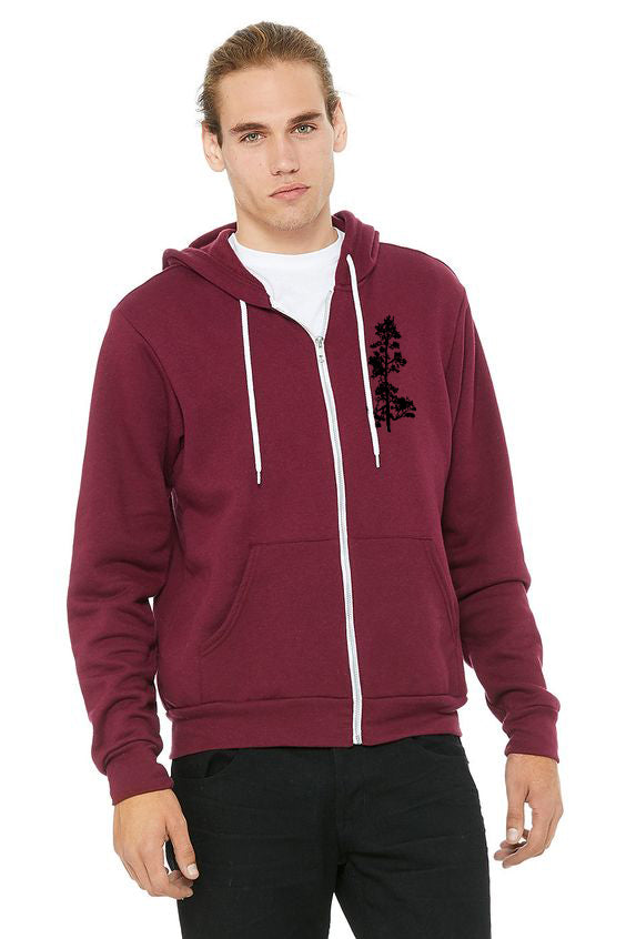 Pine Tree Flock Ultra Soft Zip up Hoodie - Unisex Maroon