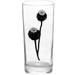 Botanical Poppy Pod Color or Black Tall Collins Glass
