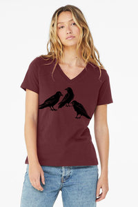 Ravens Chat V-Neck Maroon Women's Tee Shirt