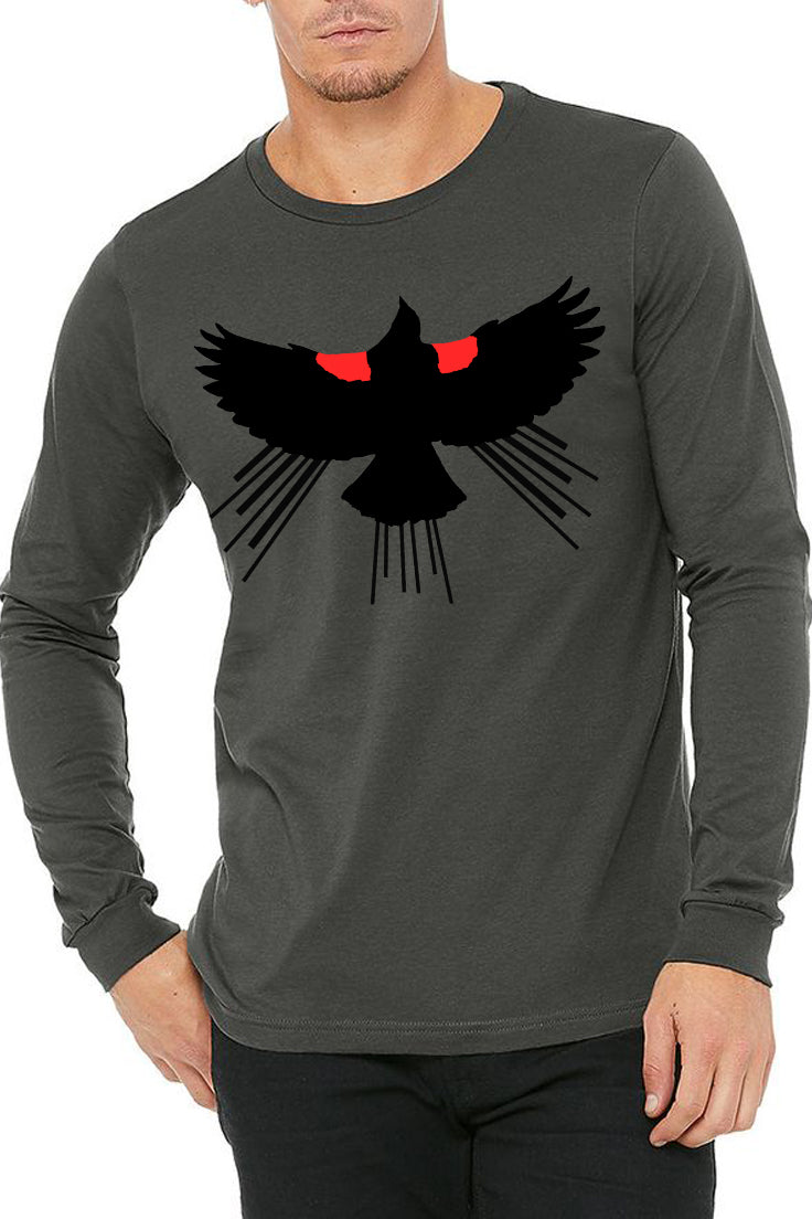 Red Winged Blackbird T-Shirt - Long Sleeve Unisex Asphalt