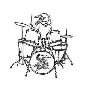 Salty Raven Drummer T-Shirt - Unisex Silver on Black