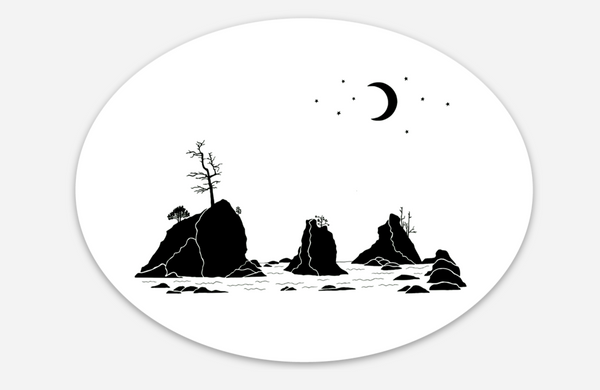 Moon Over Three Graces Oval Stickers - White/Black/Clear