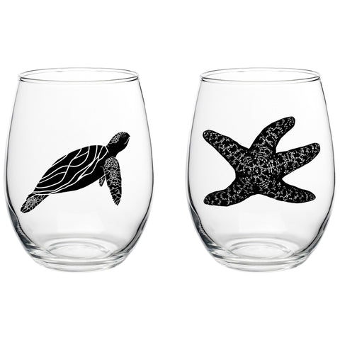 "Sea Life" Starfish & Sea Turtle Stemless Wine Boxed Set