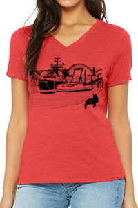 Sea Lion's Port V-Neck Tee - Women's Red Tri-Blend
