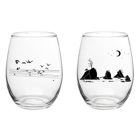 Sea Views Stemless Wine Glass 2 Pack Boxed Set