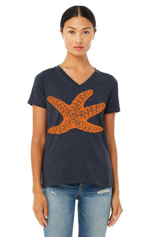 Sea Star Starfish V-Neck Tee - Women's Heather Navy