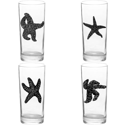 4 Pack Boxed Set Sea Star Black Tall Collins Glasses