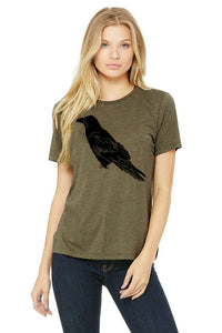 Perched Raven T-Shirt  - Women's Olive Tri-Blend