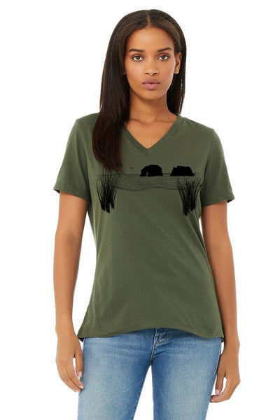 Twin Rocks V-Neck Tee - Women's Military Green