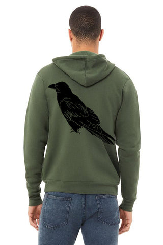 Perched Raven Ultra Soft Zip up Hoodie - Unisex Military Green