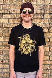 Salty Raven Drummer T-Shirt - Unisex Gold on Black