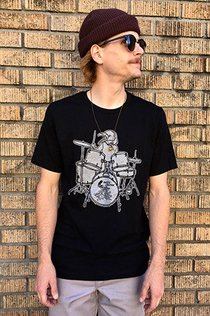 Salty Raven Drummer T-Shirt - Unisex Silver on Black